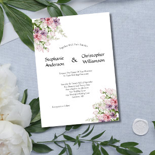 Invitation Aquarelle rose violet Mariage de verdure fleurie