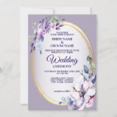 Invitation Aquarelle rose violet Mariage doré (Devant)