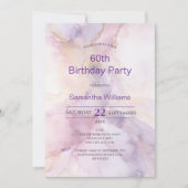 Invitation Aquarelle rose violet or 60e anniversaire (Devant)
