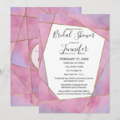 Invitation Aquarelle rose violet or Fête des mariées Geo (Devant / Derrière)