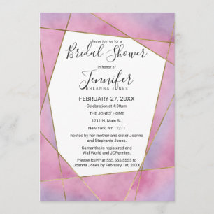 Invitation Aquarelle rose violet or Fête des mariées Geo