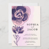 Invitation Aquarelle Rose violet or Mariage floral (Devant)