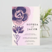 Invitation Aquarelle Rose violet or Mariage floral (Debout devant)