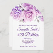 Invitation Aquarelle rose violet Roses 60e anniversaire (Devant / Derrière)