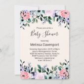 Invitation Aquarelle rose violet vert Baby shower Floral (Devant)