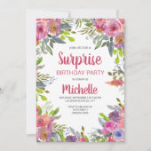 Invitation Aquarelle rose violet vert floral Anniversaire (Devant)