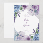 Invitation Aquarelle Rose Violette Hydrangea Bleue Couronne d (Devant / Derrière)