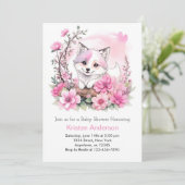Invitation Aquarelle rose Wolf Bliss Baby shower fille (Debout devant)