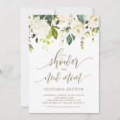 Invitation Aquarelle Roses blanches et Baby shower Hydrangeas (Devant)