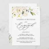 Invitation Aquarelle Roses blanches Foliing Engagement (Devant / Derrière)