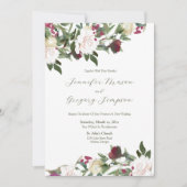 Invitation Aquarelle Roses blanches, Mariage Fleurs de canneb (Devant)