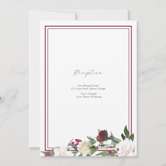Invitation Aquarelle Roses blanches, Mariage Fleurs de canneb (Dos)