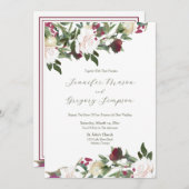 Invitation Aquarelle Roses blanches, Mariage Fleurs de canneb (Devant / Derrière)