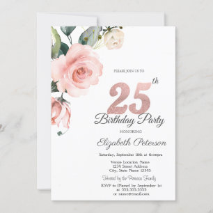 Invitation Aquarelle Roses Fardées 25e Anniversaire
