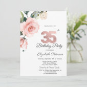 Invitation Aquarelle Roses Fardées 35e Anniversaire (Debout devant)