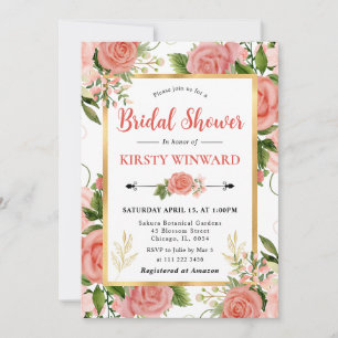Invitation Aquarelle Roses Fleurs Rose Mariage Shower