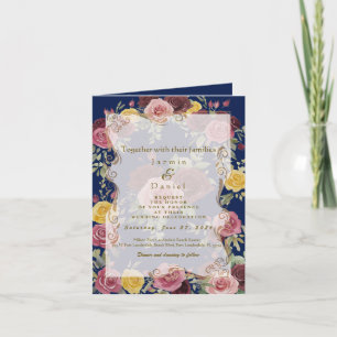 Invitation Aquarelle Roses jaunes burgundy poussiéreux/Bleu