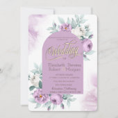 Invitation Aquarelle Roses Lilas Points Wedding (Devant)