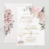Invitation Aquarelle Roses Poussiéreuses Hydrangea Brunch Bub (Devant / Derrière)