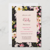 Invitation Aquarelle Roses rose et jaune sur Noir, Anniversai (Devant)