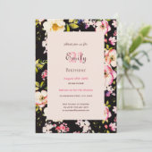 Invitation Aquarelle Roses rose et jaune sur Noir, Anniversai (Debout devant)