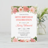 Invitation Aquarelle Roses rose et rouge 50e anniversaire (Debout devant)