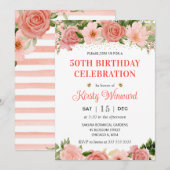 Invitation Aquarelle Roses rose et rouge 50e anniversaire (Devant / Derrière)