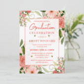 Invitation Aquarelle Roses rose et rouge Graduation (Debout devant)