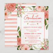 Invitation Aquarelle Roses rose et rouge Graduation (Devant / Derrière)