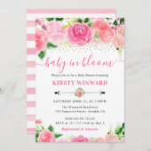 Invitation Aquarelle Roses roses Baby shower (Devant / Derrière)