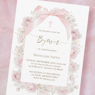Invitation aquarelle roses roses Baptême