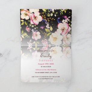 Invitation Aquarelle Roses Roses et Jaunes sur Fond Noir, Ann