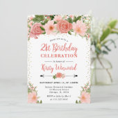 Invitation Aquarelle Roses roses Fleurs 21e anniversaire (Debout devant)