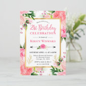 Invitation Aquarelle Roses roses Fleurs d'été 21e anniversair (Debout devant)
