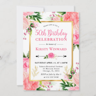 Invitation Aquarelle Roses Roses Fleurs d'été 50e Anniversair