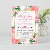 Invitation Aquarelle Roses roses Fleurs d'été 50e anniversair (Debout devant)