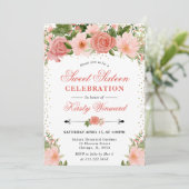 Invitation Aquarelle Roses roses Fleurs Douces 16 (Debout devant)