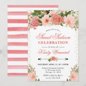 Invitation Aquarelle Roses roses Fleurs Douces 16 (Devant / Derrière)