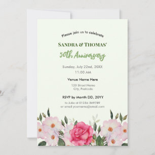 Invitation Aquarelle Roses Roses Fleurs Roses pour le 50e Ann