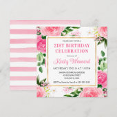 Invitation Aquarelle Roses Roses Rose Fleurs d'été Anniversai (Devant / Derrière)