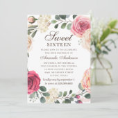 Invitation Aquarelle roses roses roses Douces 16. Jardin fleu (Debout devant)