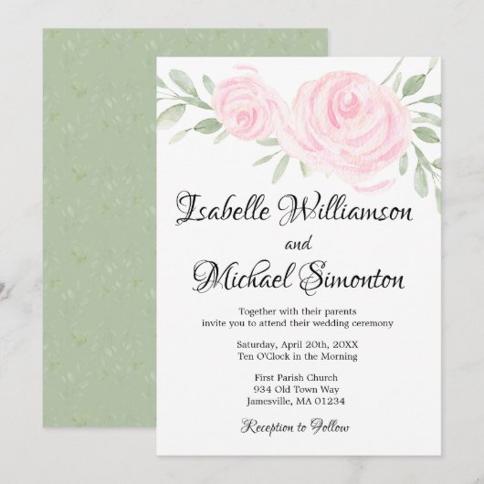 Invitation Aquarelle Roses Roses Roses Roses Roses Rose (Devant / Derrière)