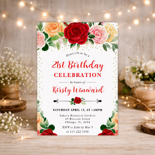 Invitation Aquarelle Roses Rouges et Jaunes 21ème anniversair