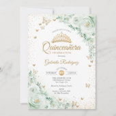 Invitation Aquarelle Roses Sage Vert Floral Quinceanera (Devant)