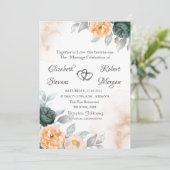 Invitation Aquarelle Roses Vert Orange (Debout devant)