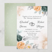 Invitation Aquarelle Roses Vert Orange (Devant / Derrière)
