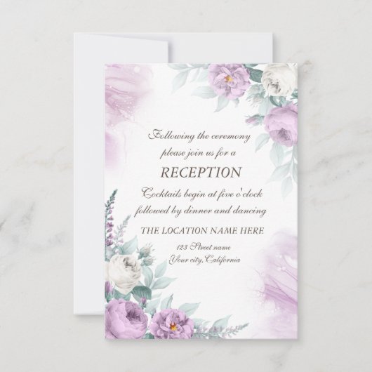 Invitation Aquarelle Roses Violettes Points Wedding (Devant)