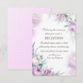 Invitation Aquarelle Roses Violettes Points Wedding (Devant / Derrière)