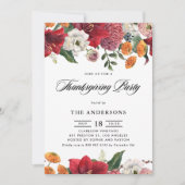 Invitation Aquarelle Rouge Amaryllis Floral Thanksgiving Part (Devant)