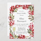 Invitation Aquarelle Rouge Berry Wreath Brunch & Bubbly (Devant / Derrière)